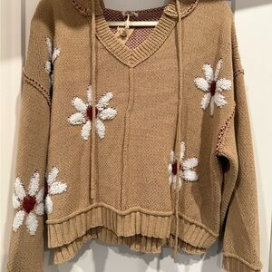 POL - Floral Knit Women's Sweater - Tan - NWOY